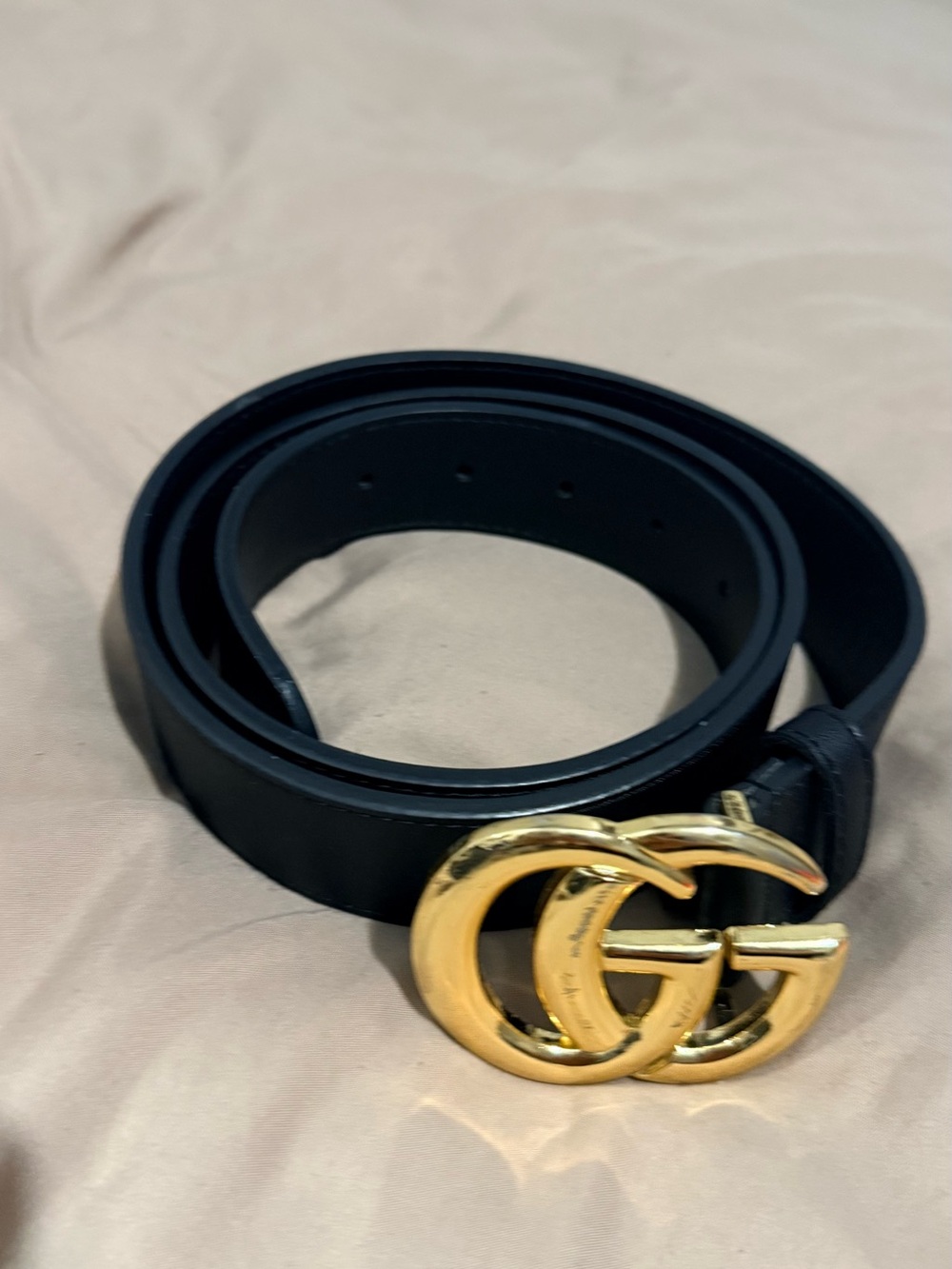 Gucci Black Leather Belt with Gold Interlocking GG Buckle